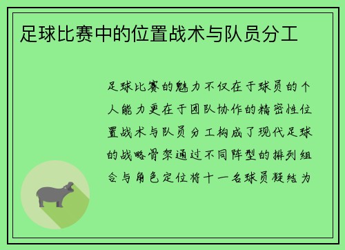 足球比赛中的位置战术与队员分工
